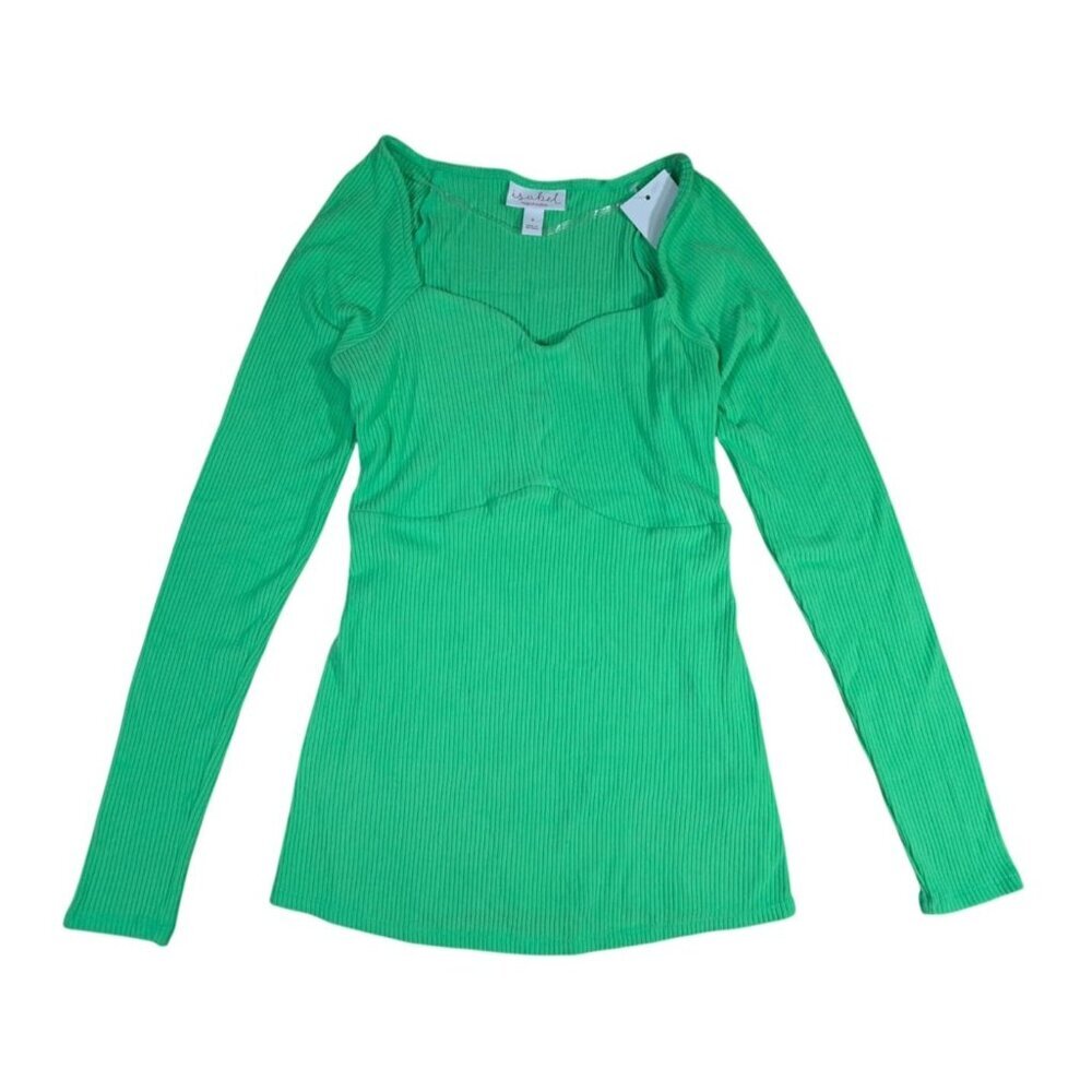 Isabel, long-sleeved blouse, for women, Polyester, Rayon, Green, Size S, NWT